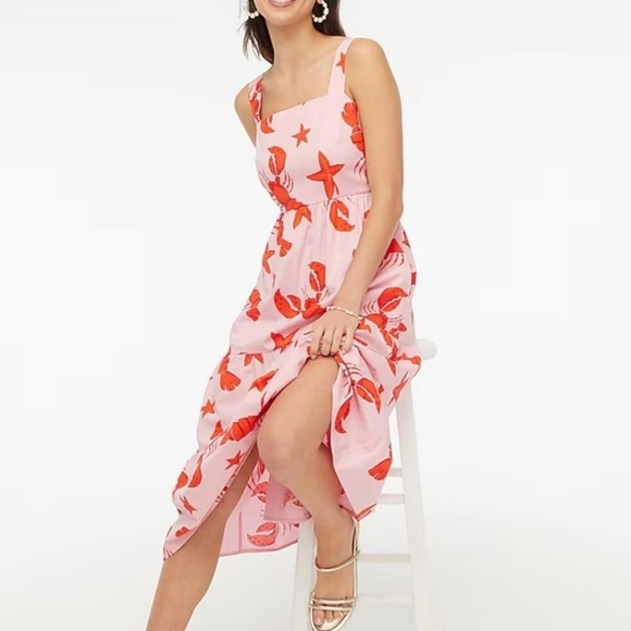 J. Crew Dresses & Skirts - J Crew Square Neck Midi Lobster Print Dress